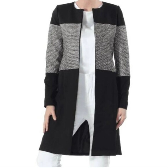 Calvin Klein black coat w/ gold & silver metallic beaded band, size 6 - Picture 4 of 13